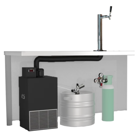 A complete 1 tap ice bank short draw under bar system