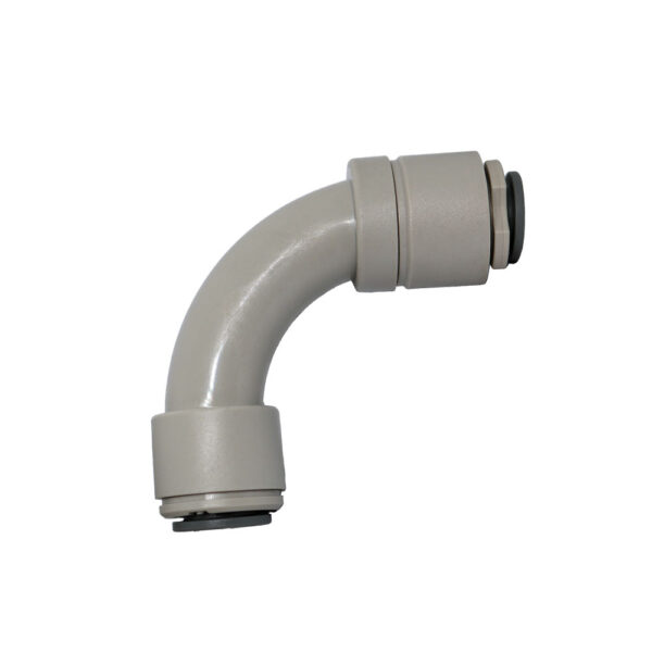 5/16 to 3/8 Elbow - John Guest Fitting Andale Micro Matic 5/16" to 3/8" Elbow John Guest fitting to fit a tube to a hose draught beer line fitting available to purchase in Australia